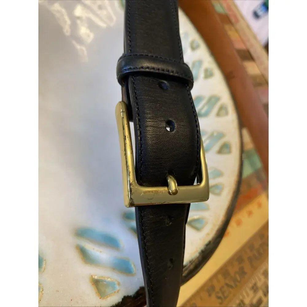 MENS Trafalgar Hand polished Cortina Leather Black Dress Goldtone Belt Size 42